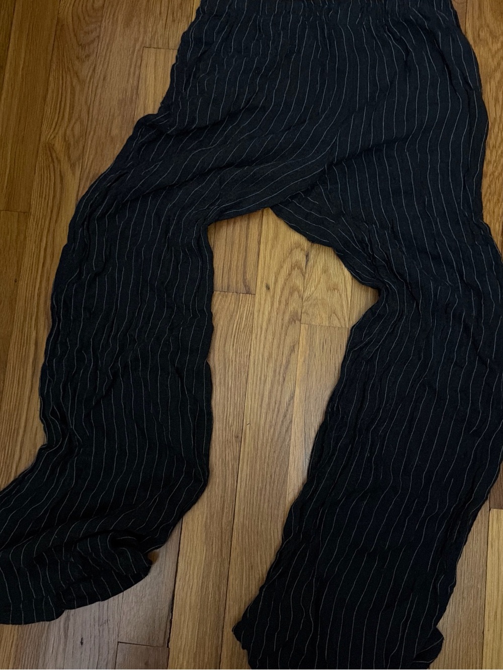 Women's Black Pinstripe Wide-Leg Trousers